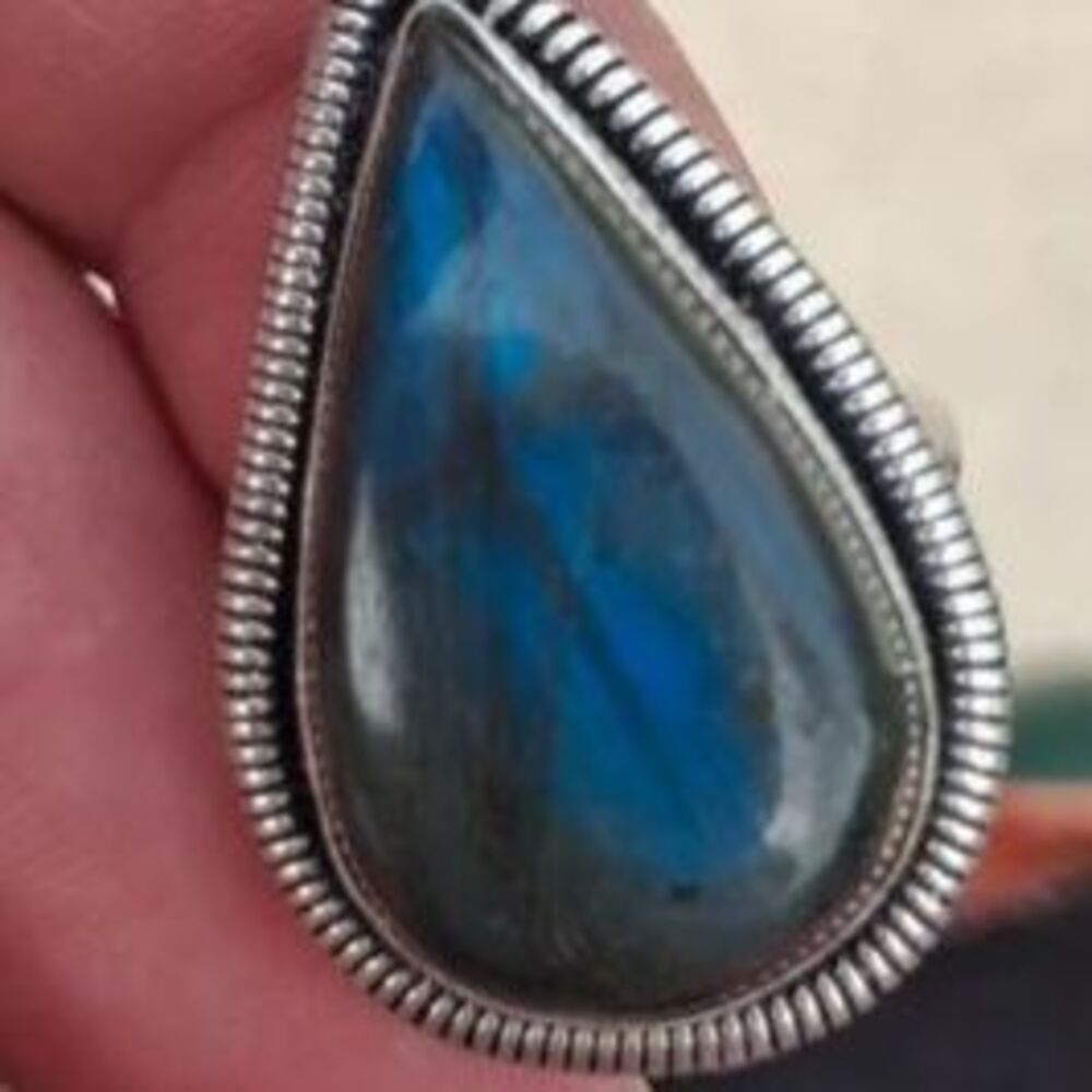 Chunky Labradorite Cabochon • Blue Flash Labradorite Ring • Artisan Boho Style